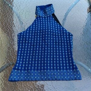 St. John Blue Halter Tank Top with Mandarin Collar Size 6